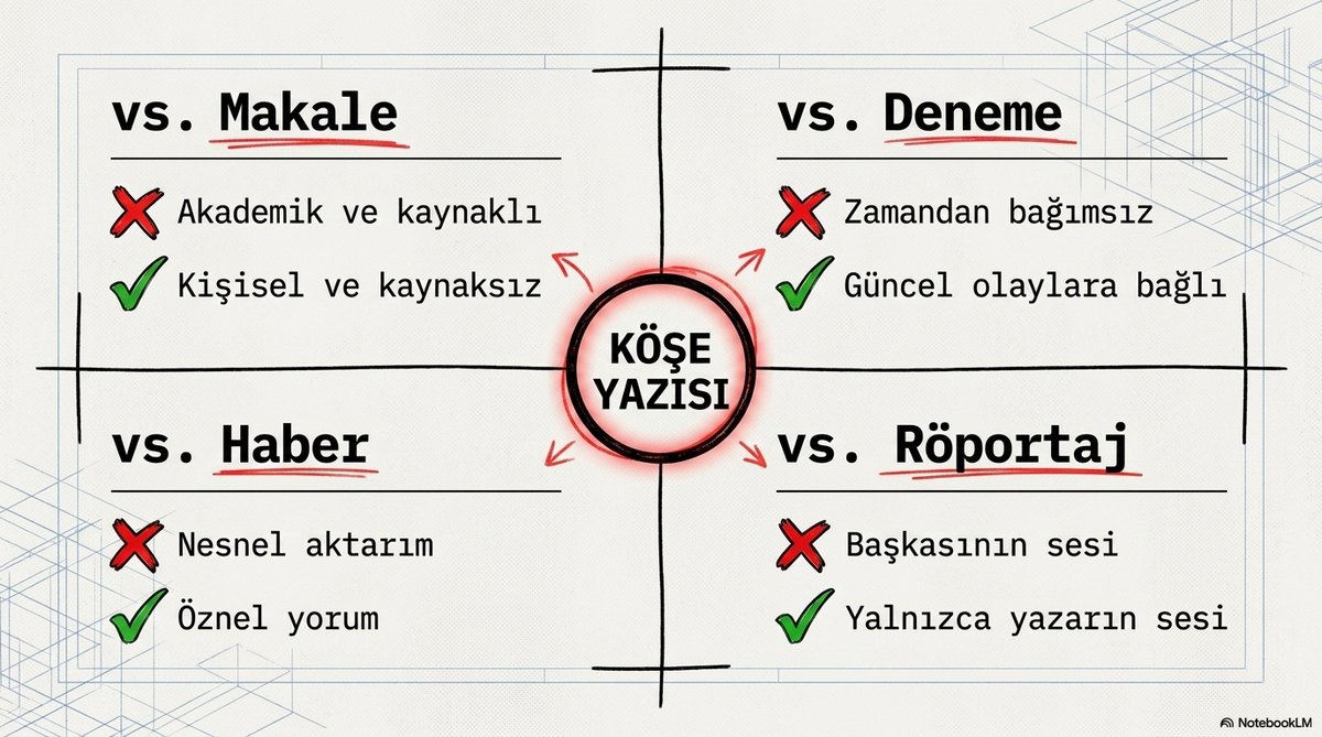 Kose yazisi diger yazi turleriyle karsilastirma gorseli